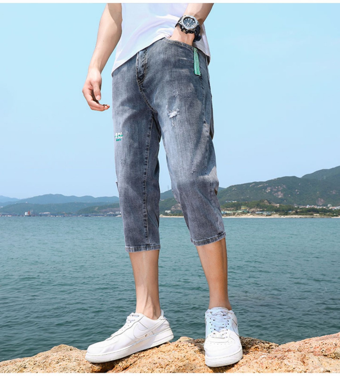 leecooper短裤男七分裤夏季新款牛仔裤男宽松修身直筒宽松休闲裤潮流7