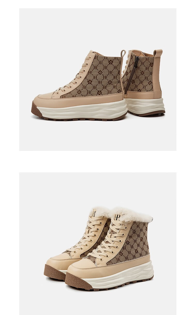 hr赫莲娜女鞋2022年秋冬新款雪地防滑高帮休闲鞋加绒保暖棉鞋女靴