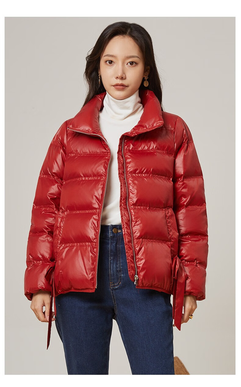 金苑亮面羽绒服女2021冬季新款时尚保暖90白鸭绒立领外套j215125黑色s