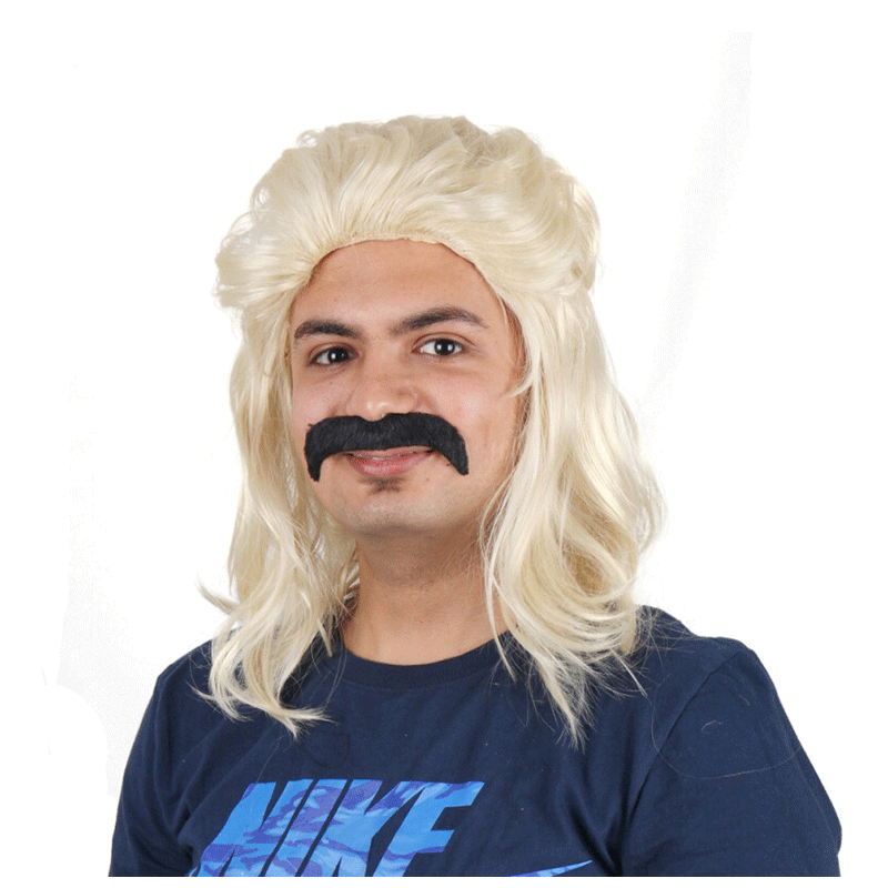 外国人头发男士长发发套派对头套表演影视直播假发野人假发长卷发金色