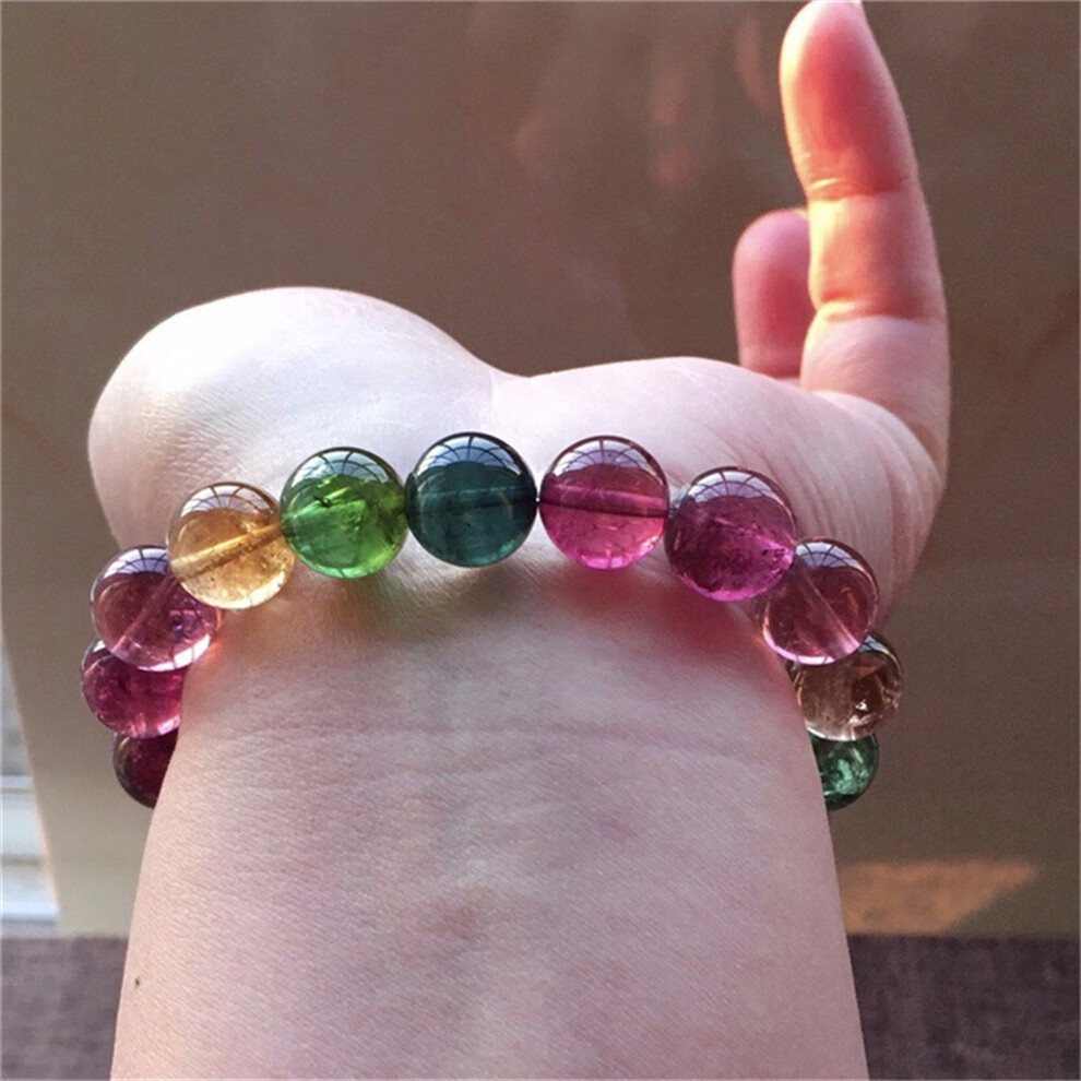 墨辰珠宝天然大颗粒浓郁碧玺手链手串巴西老矿料水晶饰品一对一国检