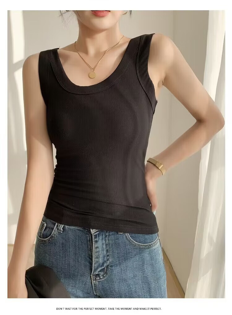 静鹿女士背心螺纹舒适百搭新款防走光内搭上衣遮副乳显瘦背心螺纹背心