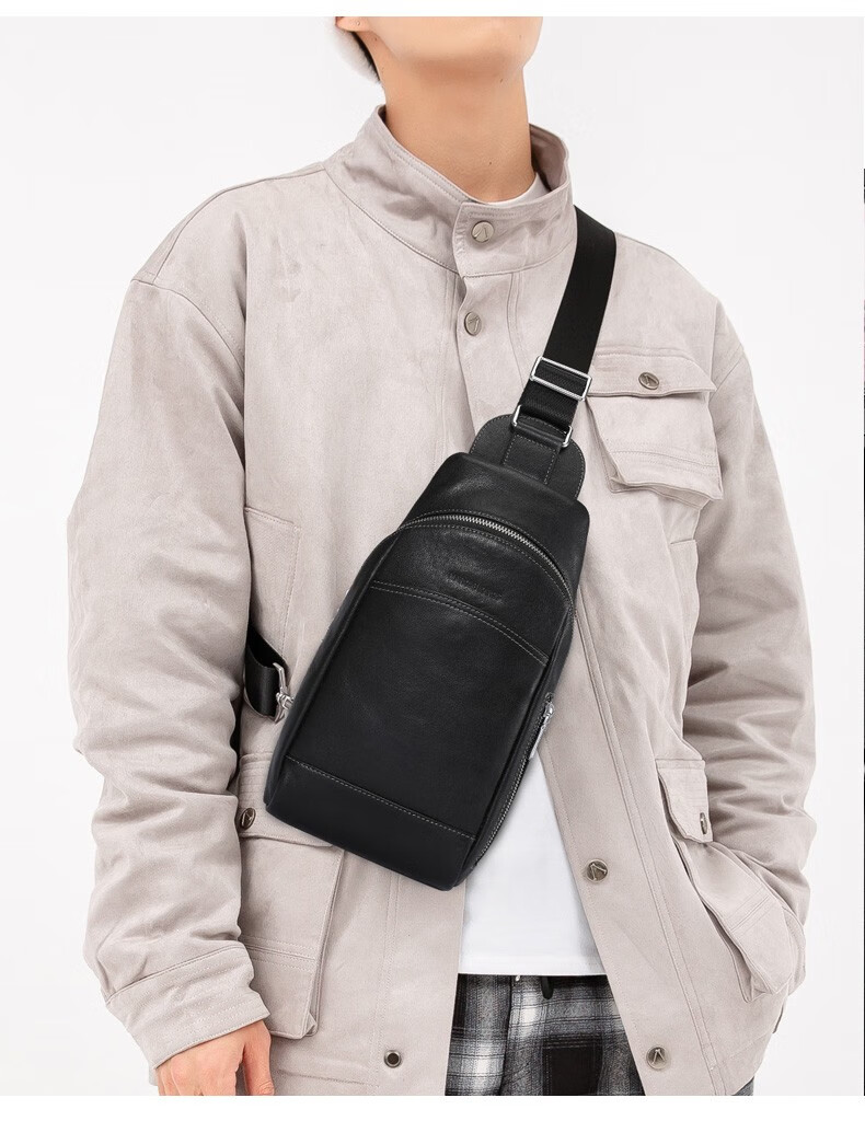 marcuekaros男士胸包包真皮休闲包头层牛皮单肩包时尚小背包大容量斜