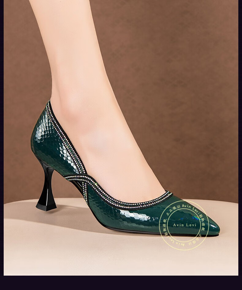 avinlevi轻奢品牌女鞋水钻镂空高跟单鞋女细跟尖头2022春季新款时尚亮