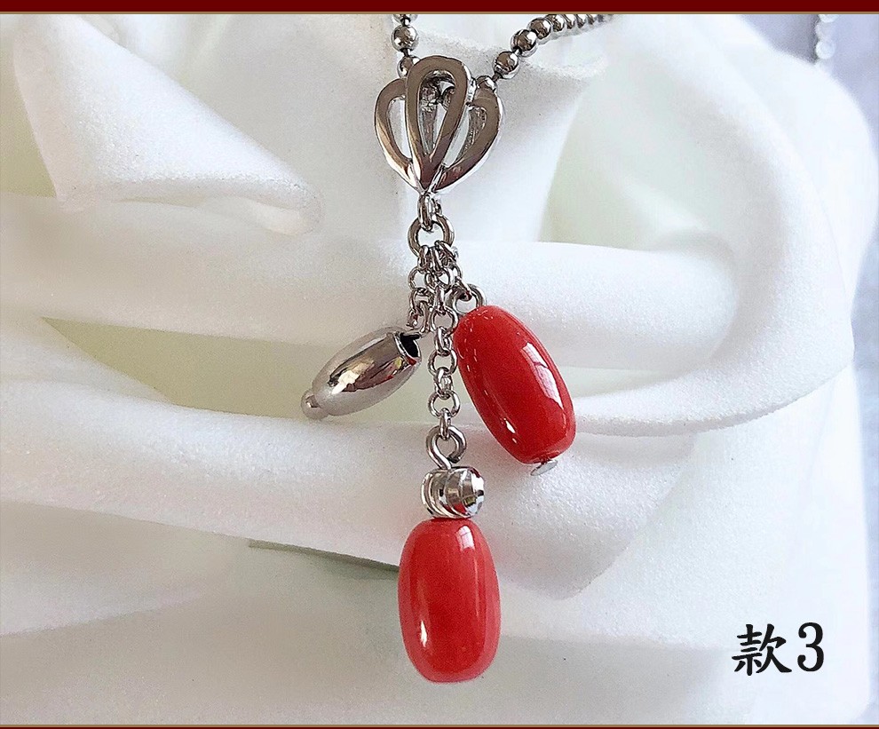 缘定珊笙天然红色珊瑚深海有机宝石珊瑚吊坠925银项链时尚锁骨链珊瑚