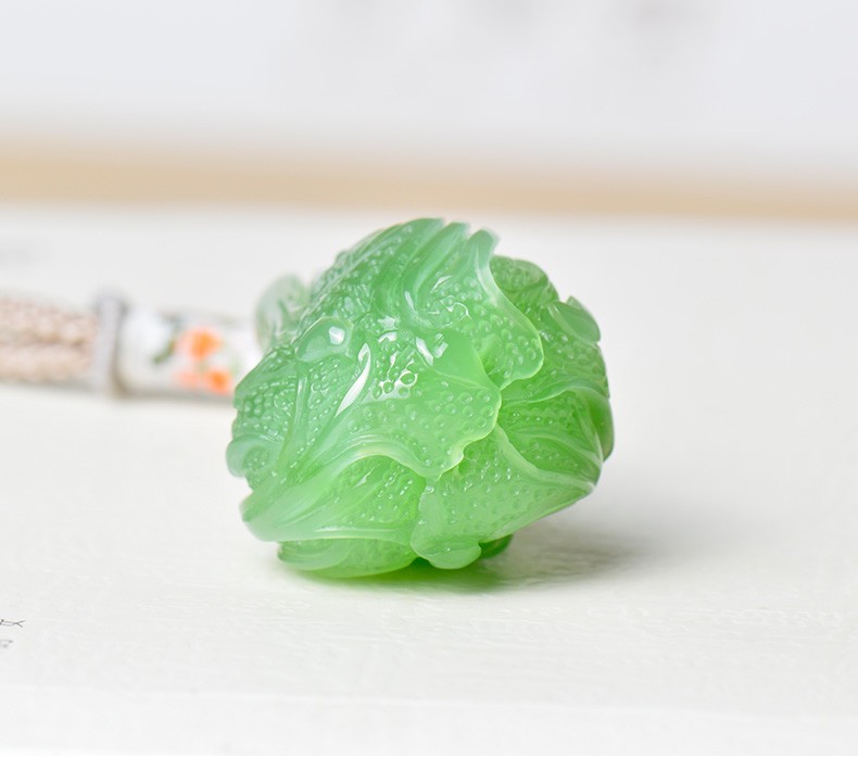 景曦和田玉碧玉白菜吊坠男女款百财玉坠玉石项链挂件带证书