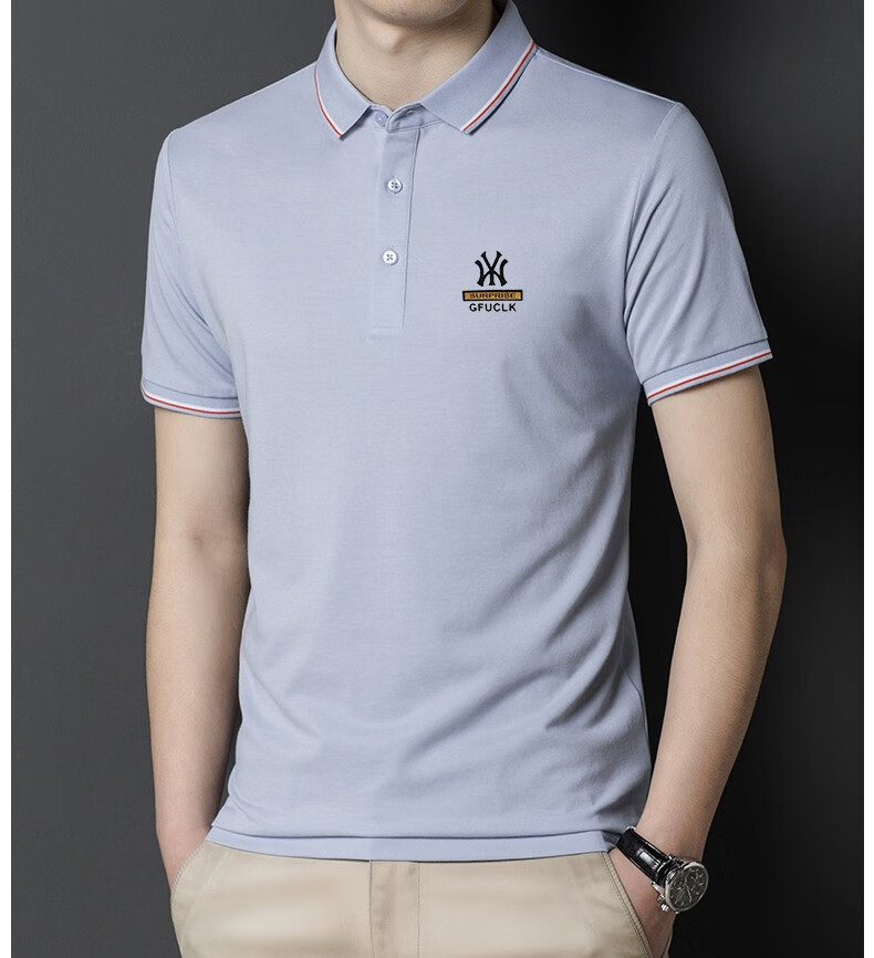 老爷车桑蚕丝短袖t恤男爸爸装夏季新款中年男士休闲高档冰丝棉polo男