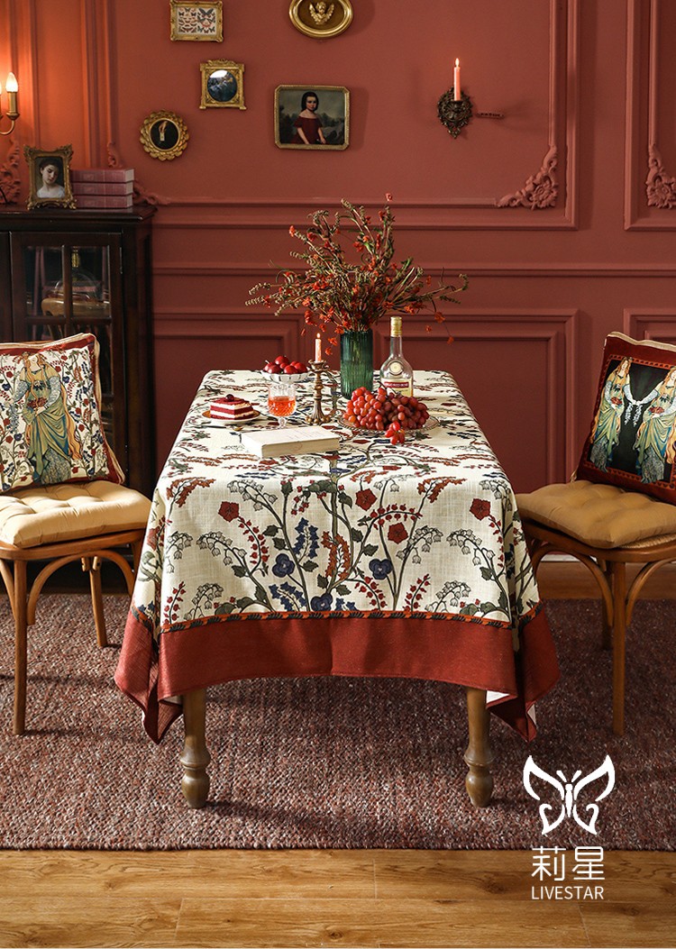 莉星lixing桌布布艺轻奢高级感餐桌台布长方形茶几布美式复古棉麻防水