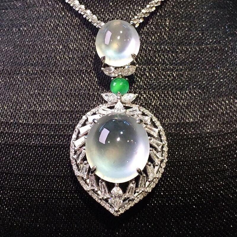 玉佳佳高冰蛋面冰玻翡翠吊坠18k镶嵌缅甸翡翠女款送老婆送妈妈节日