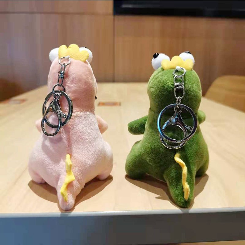 恐龙钥匙挂件可爱网红ins汽车摩托车电瓶车钥匙扣绿色毛绒恐龙钥匙扣