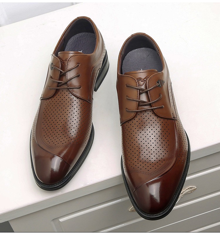 名人烟斗皮鞋男【头层牛皮】2022夏季透气正装鞋男士商务真皮冲孔男士
