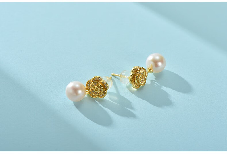 蔻润珍珠蔷薇s925银淡水珍珠耳钉89mm白色圆形时尚89mm