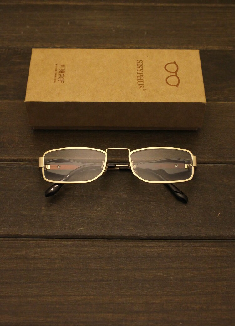 sisyphus金属流线型眼镜方形边框眼睛近视女有度数可配男墨镜开车 银