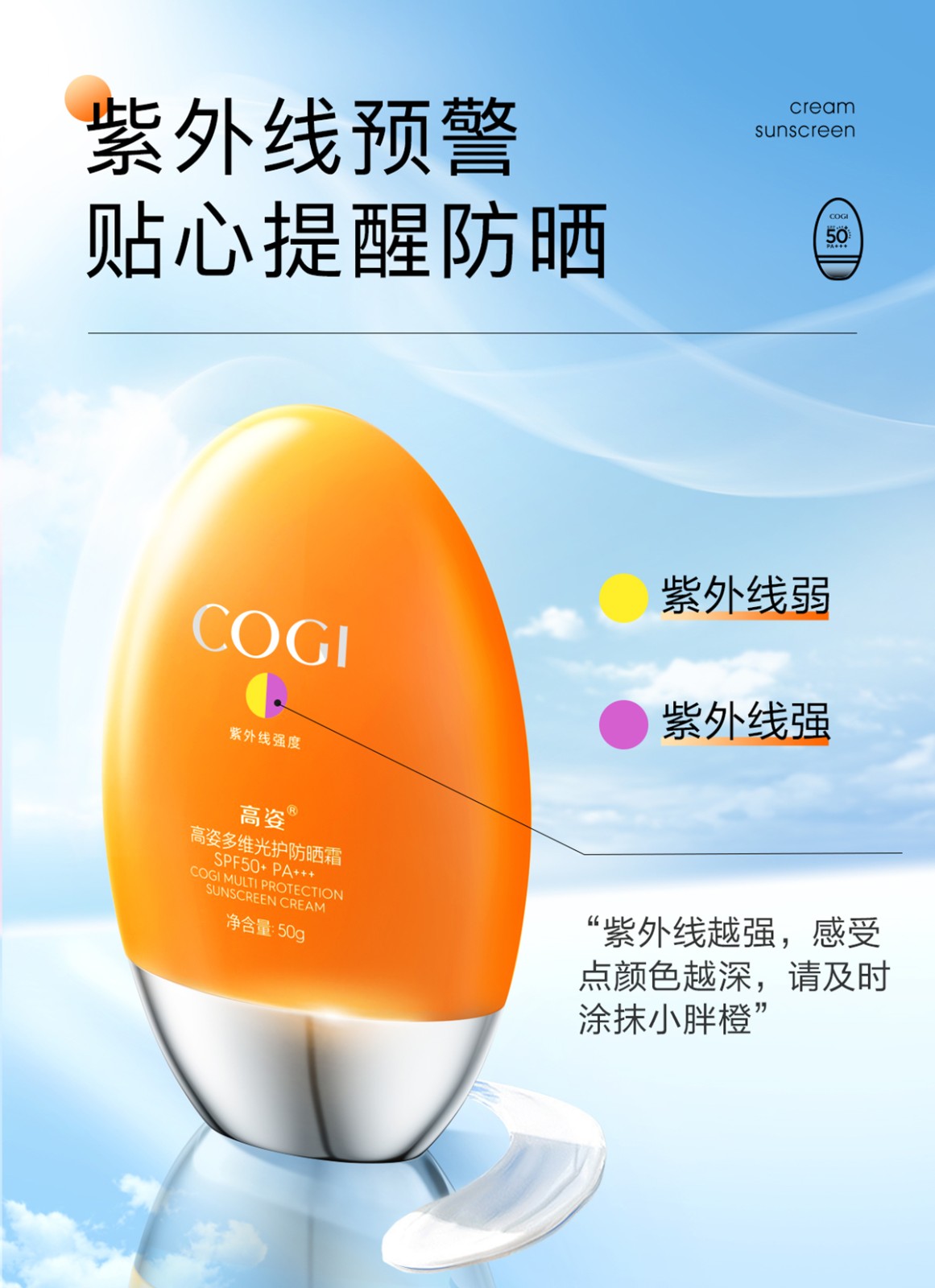 高姿cogi王俊凯同款防晒霜女面部隔离小胖橙紫外线学生美白保湿50倍