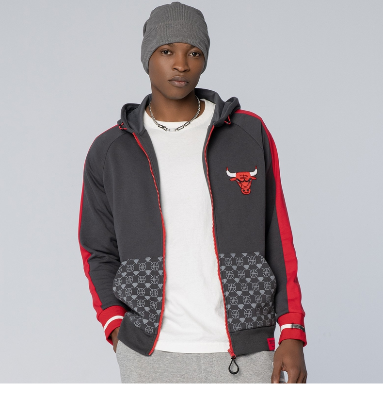 nba公牛队卫衣暗夜降临系列篮球运动休闲拉链开衫时尚舒适百搭连帽