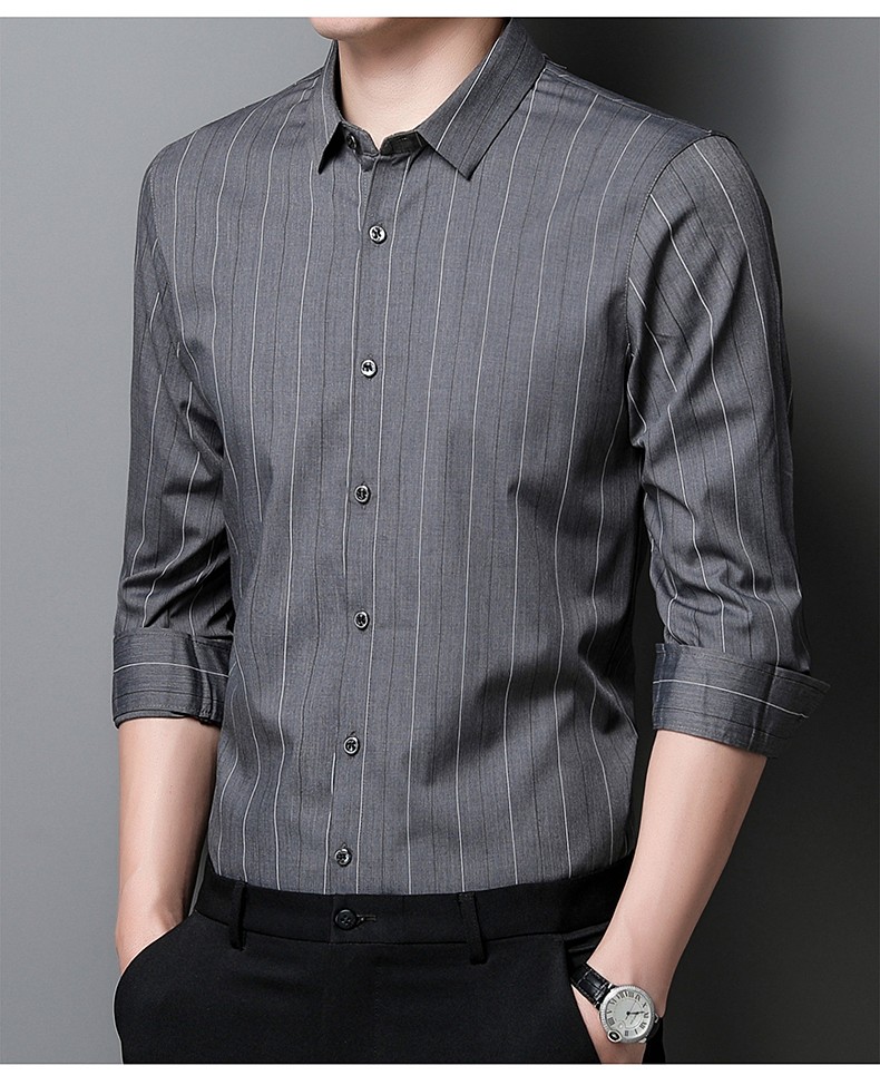 休闲衬衫中青年商务免烫修身衬衫打底衫男士内衬秋款上衣浅蓝色165