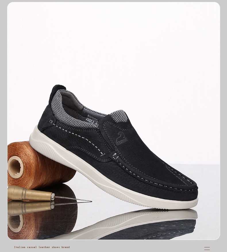 意大利公羊 男鞋2022春秋新款轻奢公羊黑色皮鞋男皮质男士休闲鞋软皮