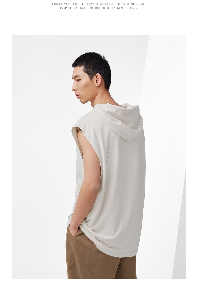 bodydream夏季新款无袖帽衫纯棉针织美式休闲潮流宽松连帽背心男 灰色