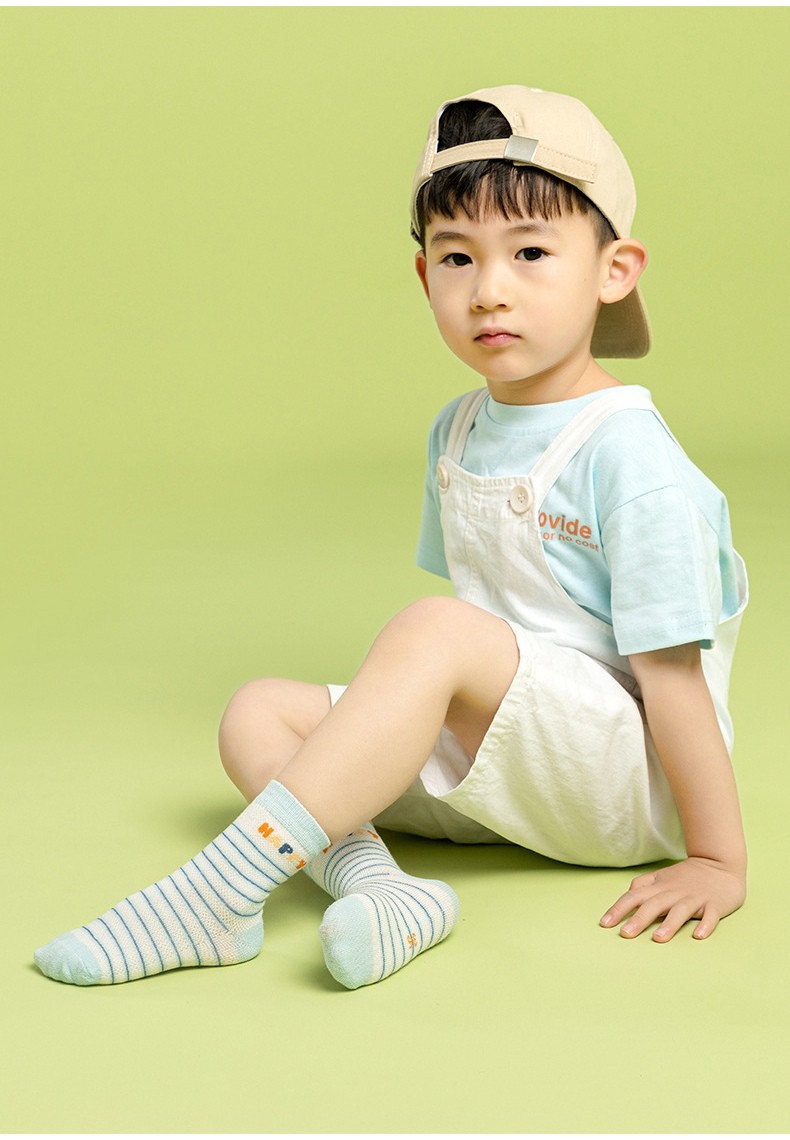 akasugu春夏儿童袜子男童网眼透气薄款男孩卡通中筒童袜精梳棉袜5双小