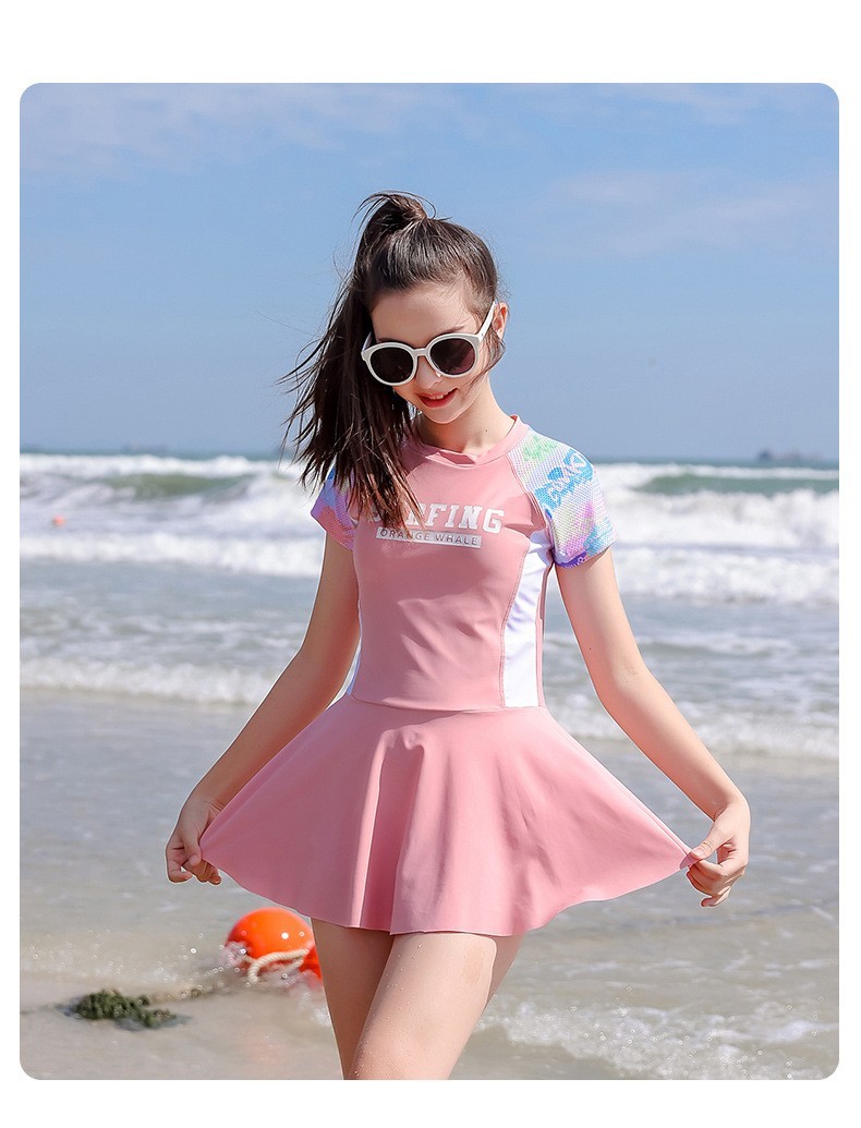 儿童泳衣女童中大童少女孩速干初中学生女式连体裙式游温泉度假2022