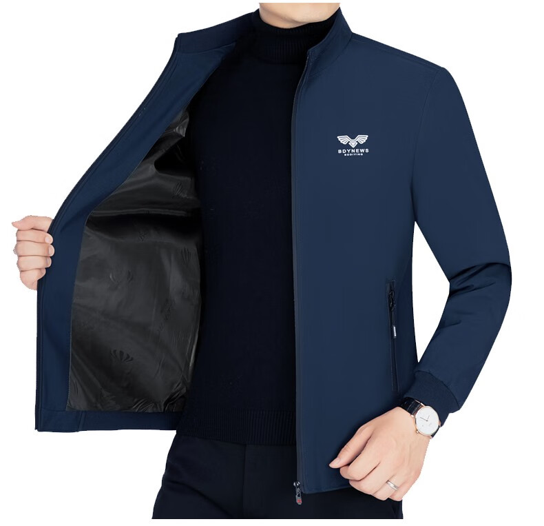 美国保罗男士外套秋季商务休闲夹克立领中年爸爸秋装上衣茄克衫 加绒