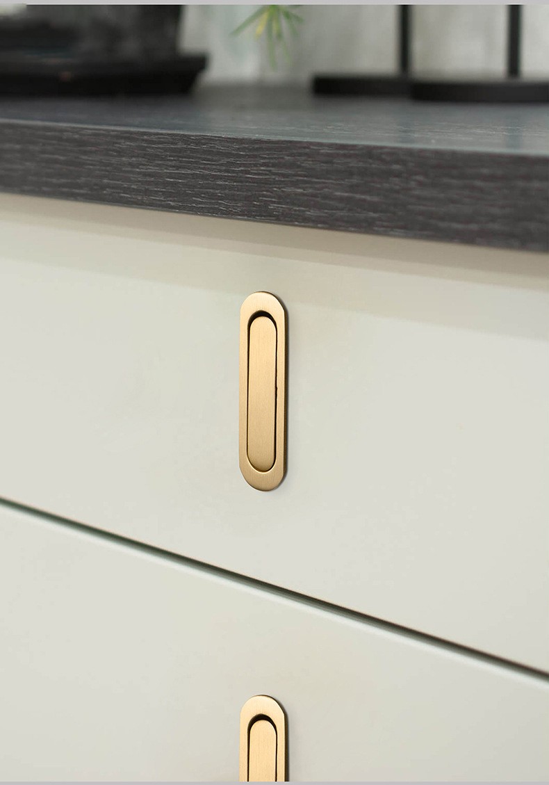 珍固 新中式衣柜隐形抽屉拉手橱柜金色黄铜榻榻米隐藏嵌入式推拉门