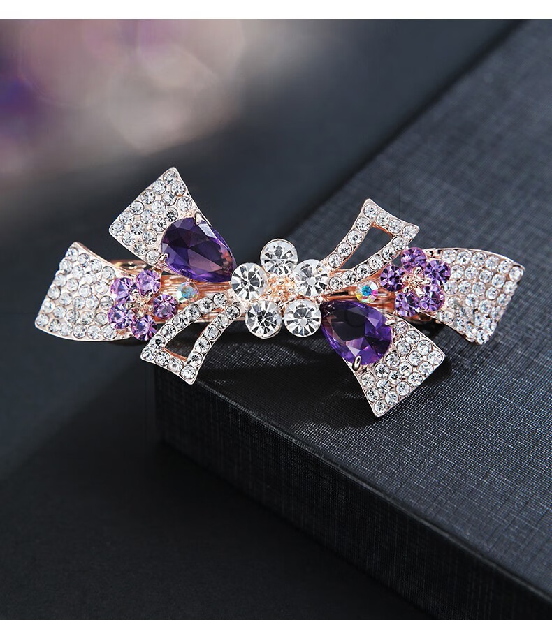 洛贝琳 蝴蝶结发夹女轻奢水钻发卡优雅气质后脑勺顶夹子头花 墨蓝色