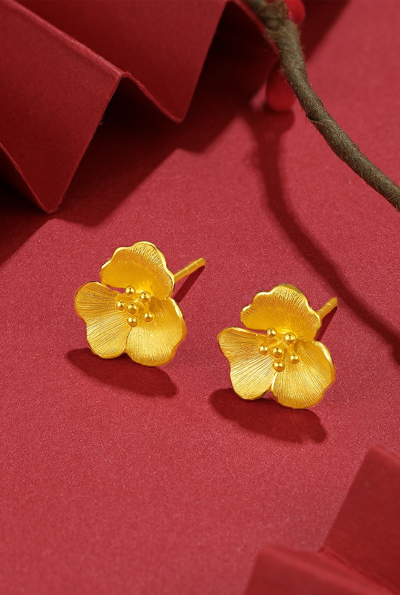 tsl谢瑞麟黄金耳钉女款紫露花系列足金花型耳环耳饰送礼yt01733g工费