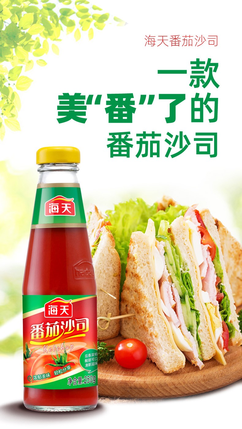 海天番茄酱番茄沙司250g果蔬沙司蘸披萨汉堡薯条意大利面厨房家用下饭