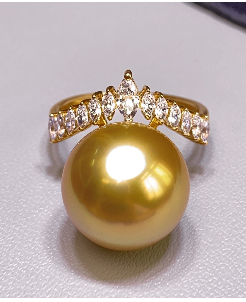 莫氏珠宝澳洲南洋海水珍珠戒指18k钻石镶嵌马眼钻设计款正圆无暇极