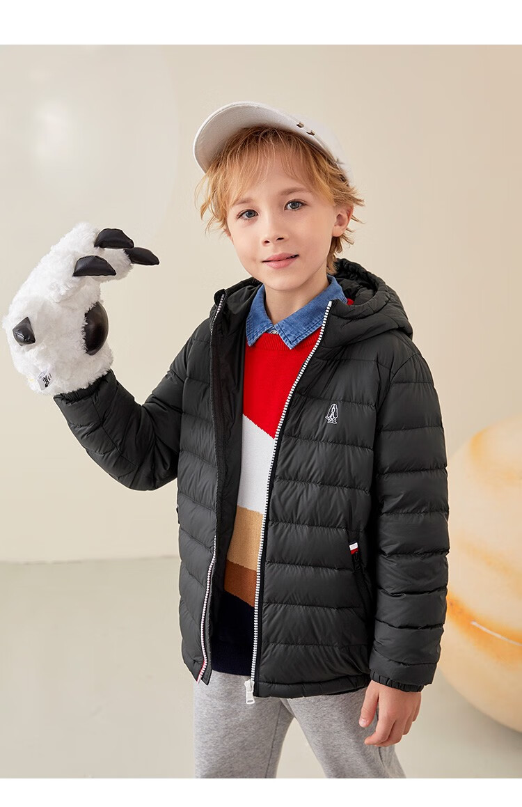 暇步士童装儿童羽绒服男童女童2022年冬季新款时尚连帽保暖羽绒服 深