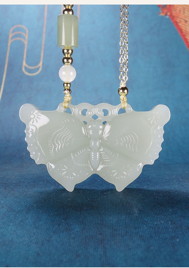 七夕情人节礼物孤品白玉世家和田玉晴水蝶舞翩翩吊坠女士款蝴蝶玉坠男