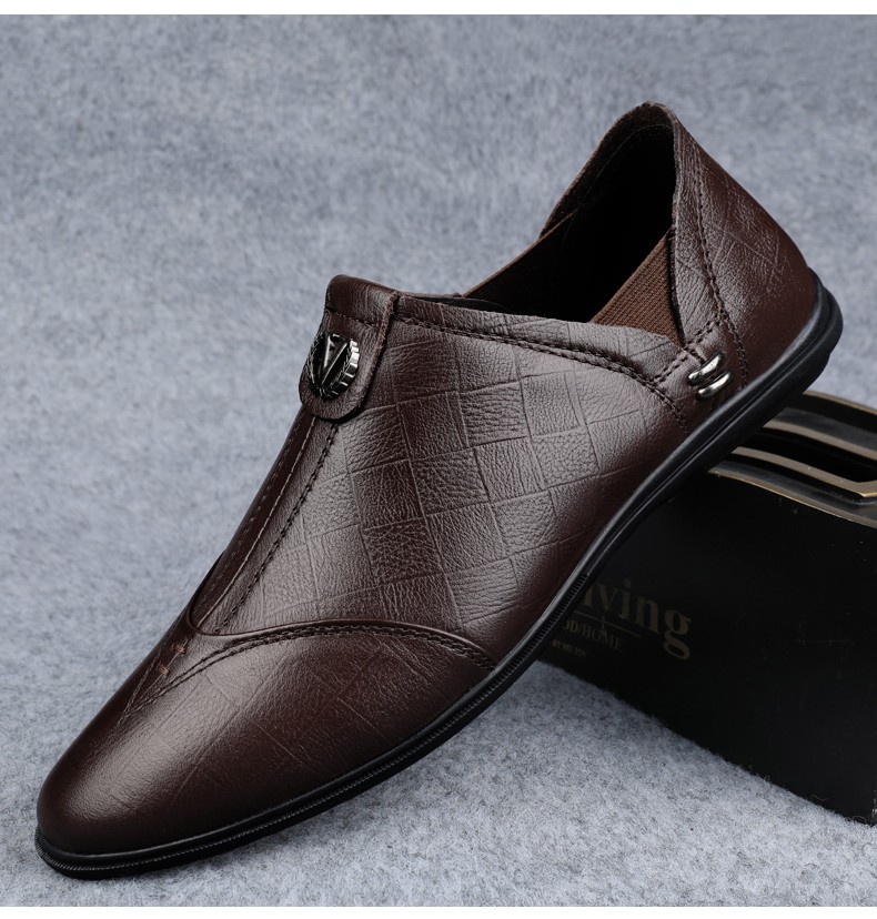 美国苹果apple头层牛皮套脚休闲皮鞋男商务男士休闲鞋正装鞋舒适软底