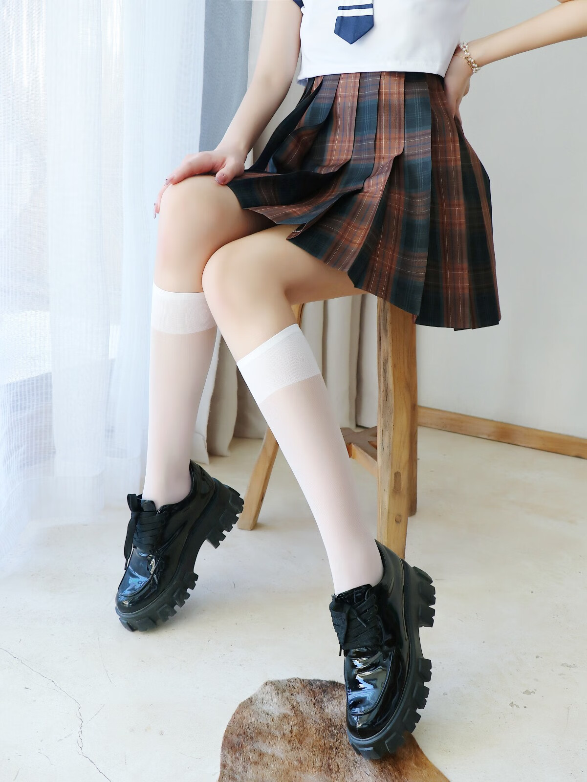 私尚性感丝袜jk丝袜透明小腿袜女中筒袜性感诱惑3095均码黑色