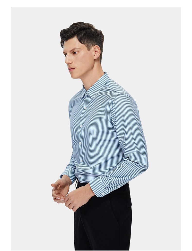 zero零度男装长袖衬衫男士商务休闲修身衬衣秋季款高级感条纹帅气2022