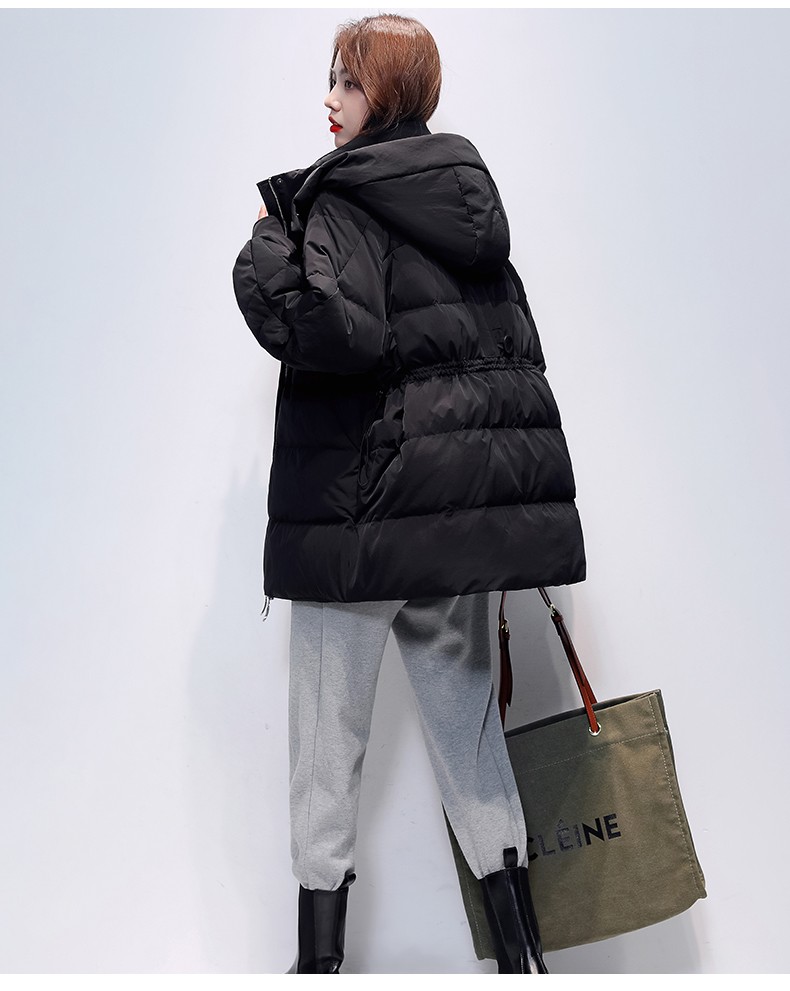 鸭鸭羽绒服中长款连帽保暖宽松女式外套yz 黑色 155/s【图片 价格
