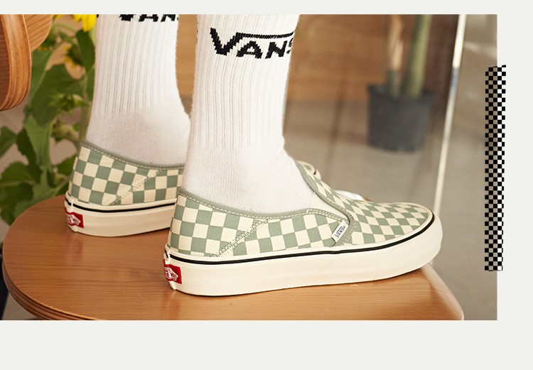vans范斯官方 slip-on清新街头风轻松一脚蹬绿白棋盘格板鞋 绿白棋盘