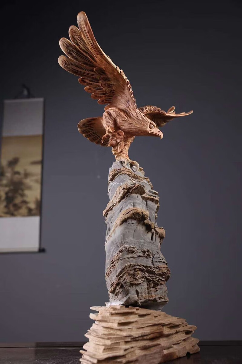 锋纯大红酸枝大宏展翅鹰木雕根雕家居客厅随行送礼开业办公室摆件 选