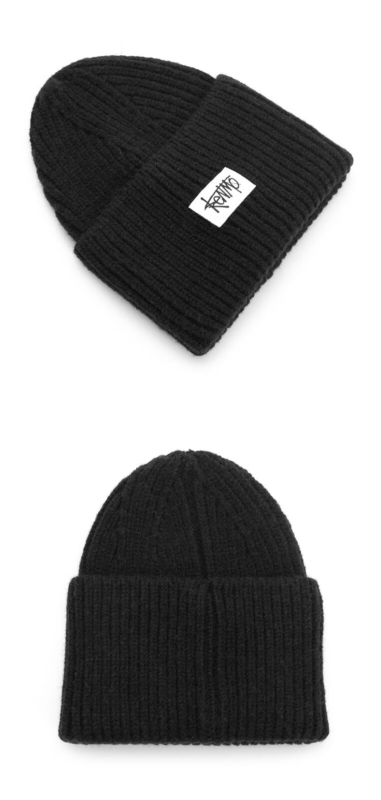 kenmo肯默个性嘻哈针织帽织唛标logo毛线帽保暖冷帽加长卷边帽子 奶