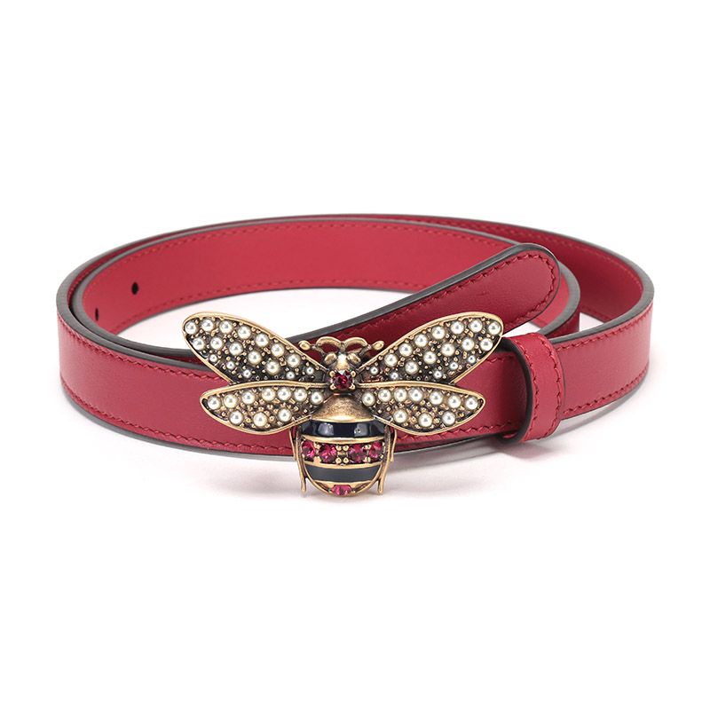 gucci古驰女士皮革蜜蜂仿古板扣式皮带腰带476452dywnx6481芙蓉红90