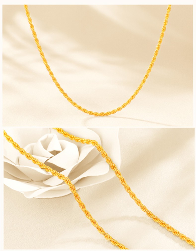 喜金珠宝 黄金麻绳麻花项链女999足金项链实心链子绞丝绳链锁骨链 13.