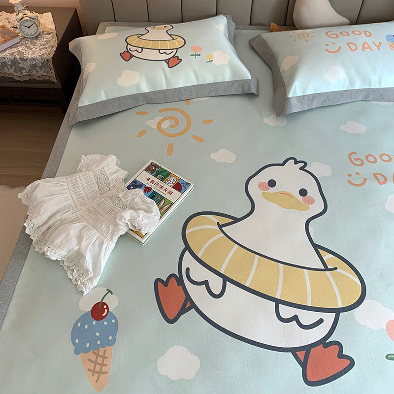 维腾家纺 卡通儿童凉席三件套可水洗冰丝凉席夏季可机洗折叠空调软席