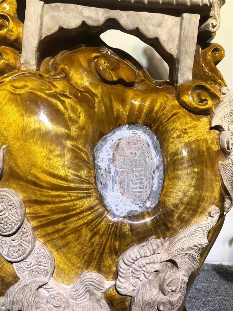 名态 金丝楠木五福临门蝙蝠寓意根雕家居客厅装饰摆件小叶桢楠水波纹