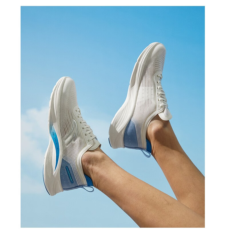 0】安踏跑步鞋男透气呼吸网面舒适包裹防滑减震回弹运动鞋子男 象牙白