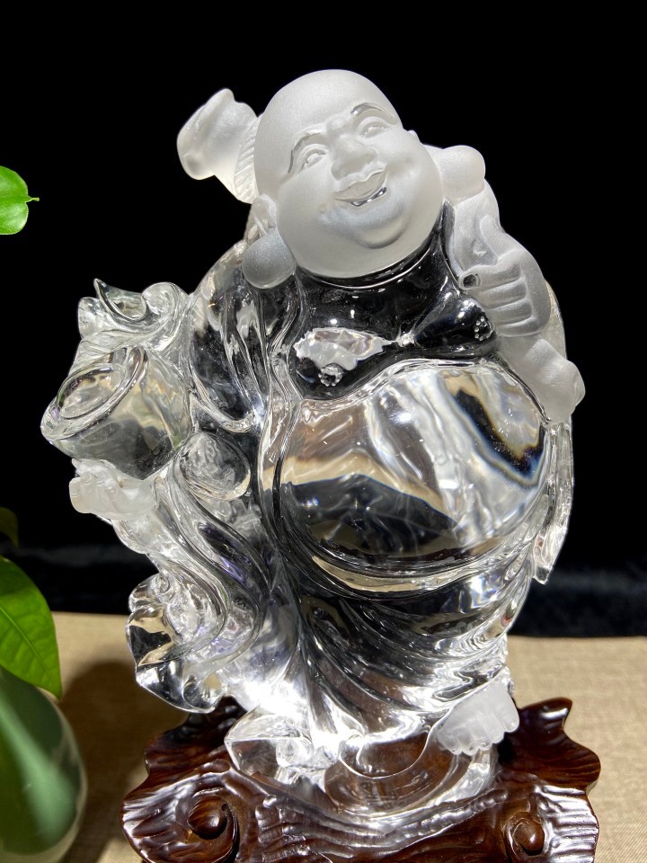 铂悦玺熙 天然水晶雕刻弥陀佛摆件大肚佛笑脸佛佛像摆件居家供奉新家