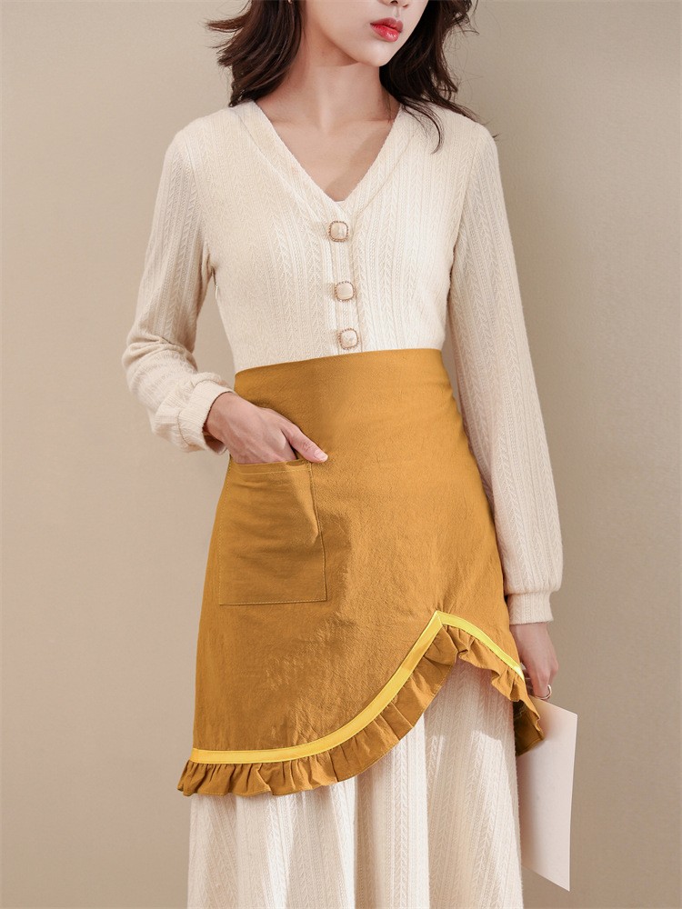 花边半身围裙 纯棉水洗棉厨房烘焙烧烤咖啡奶茶店园艺幼儿园老师工作