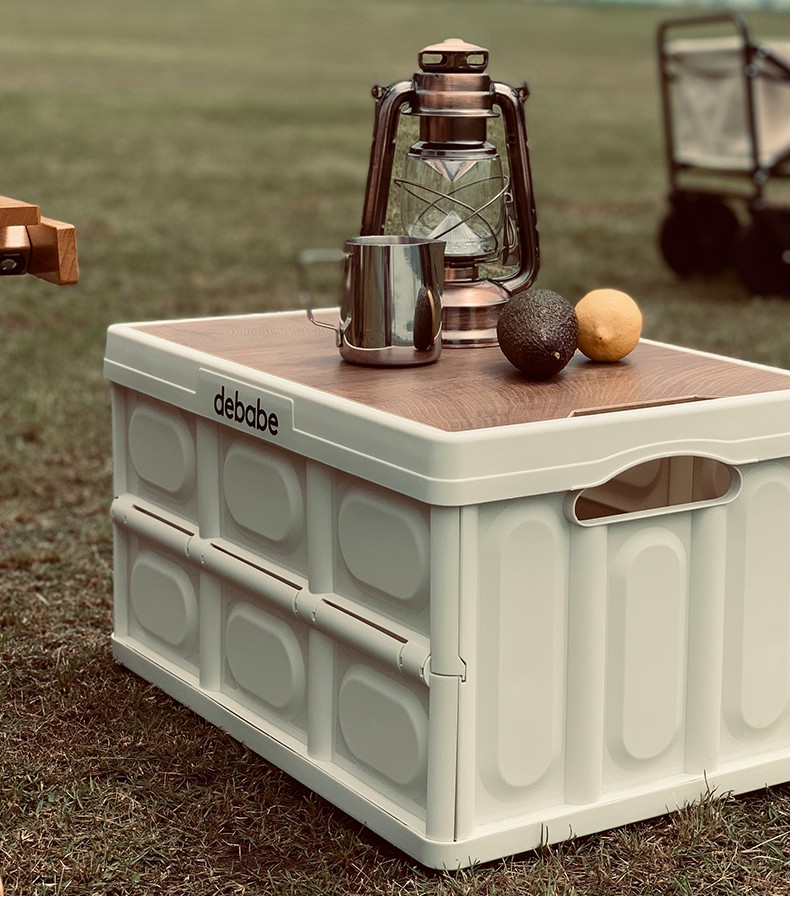 debabe户外露营收纳箱折叠箱野营整理箱车载后备箱置物箱木盖衣服储物