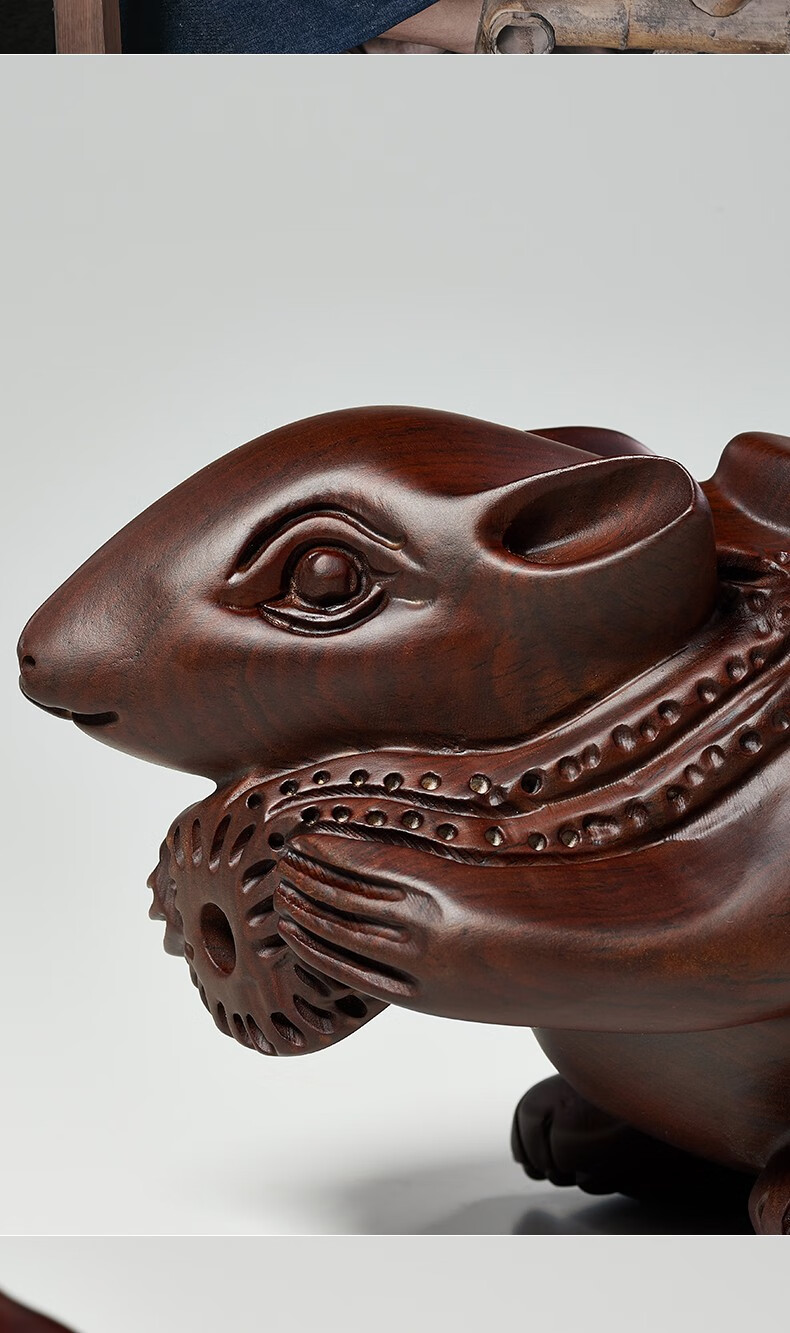 刺史黑檀木雕老鼠摆件创意可爱元宝十二生肖鼠实木工艺品小件红木把件