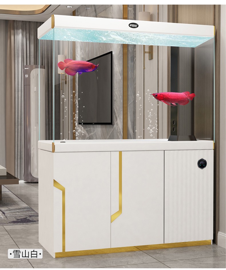 汉霸超白玻璃鱼缸客厅家用生态底滤金鱼缸智能水族箱白水曲屏风120cm