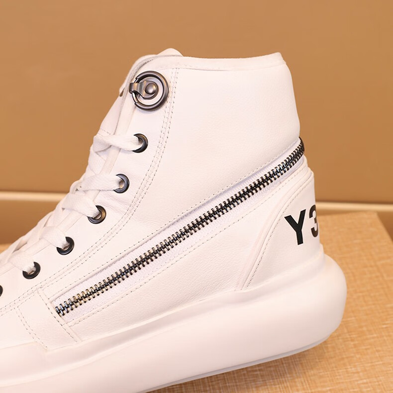 男欧美风y3增高拉链骑士靴厚底休闲板鞋 y-30007白色 39【图片 价格